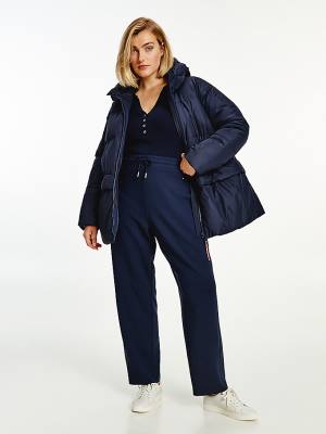 Tommy Hilfiger Essential Curve TH Protect Padded Logo Coat Kabát Női Kék | TH586QIE