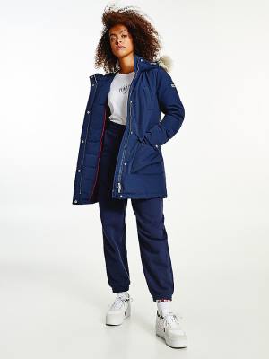 Tommy Hilfiger Essential Faux Fur Trim Down Parka Dzseki Női Kék | TH361FSQ