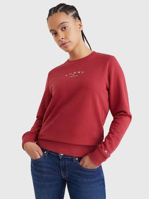 Tommy Hilfiger Essential Logo Crew Neck Pulóver Női Piros | TH685RIM