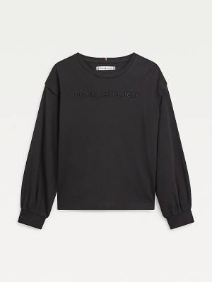 Tommy Hilfiger Essential Logo Long Sleeve Póló Lány Fekete | TH407KZQ