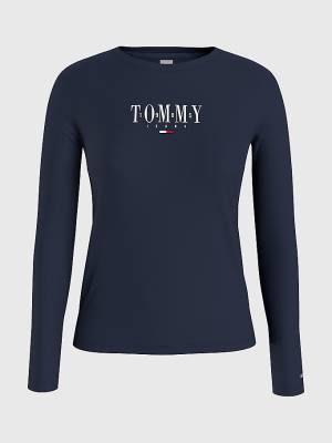 Tommy Hilfiger Essential Logo Long Sleeve Póló Női Kék | TH453CPN