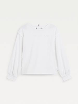 Tommy Hilfiger Essential Logo Long Sleeve Póló Lány Fehér | TH465SHM