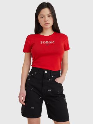 Tommy Hilfiger Essential Logo Skinny Fit Póló Női Piros | TH602WQC