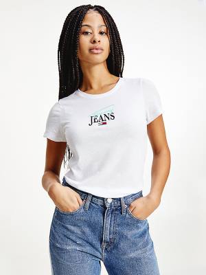 Tommy Hilfiger Essential Logo Skinny Fit Póló Női Fehér | TH805REC