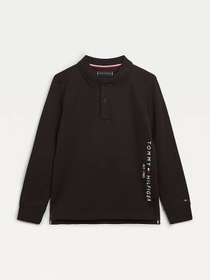 Tommy Hilfiger Essential Long Sleeve Polo Póló Fiú Fekete | TH193JSU