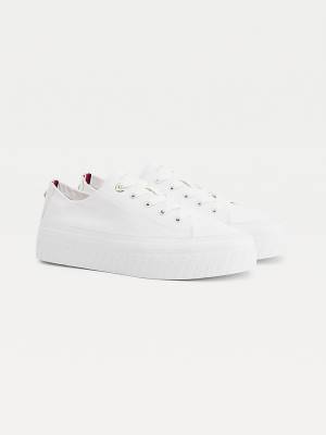 Tommy Hilfiger Essential Monochrome Vulcanised Flatform Tornacipő Női Fehér | TH458URK