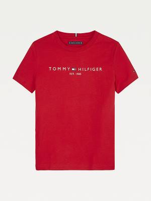 Tommy Hilfiger Essential Organic Pamut Logo Póló Lány Piros | TH943EZJ