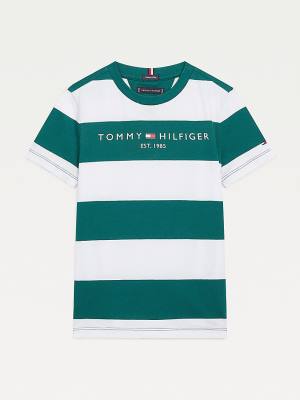 Tommy Hilfiger Essential Organic Pamut Stripe Póló Fiú Zöld | TH742AVZ