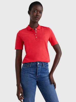 Tommy Hilfiger Essential Placket Detail Póló Női Piros | TH150EQG