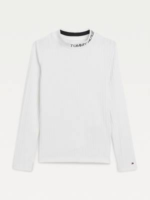 Tommy Hilfiger Essential Rib-Knit Long Sleeve Póló Lány Fehér | TH810EDA