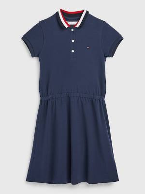 Tommy Hilfiger Essential Stripe Collar Polo Ruha Lány Kék | TH149LKS