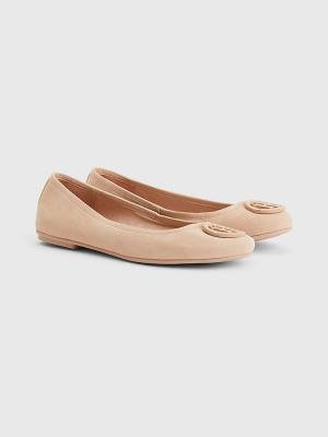 Tommy Hilfiger Essential Velúr Balerina Cipő Női Bézs | TH581KPF