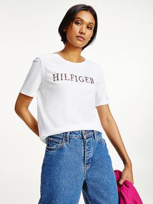 Tommy Hilfiger Feather Print Logo Póló Női Fehér | TH217OAN