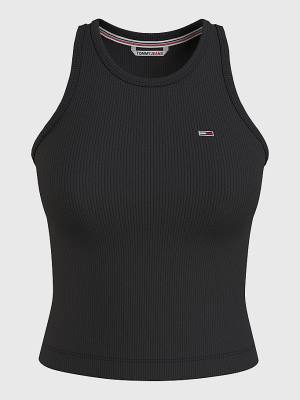 Tommy Hilfiger Feminine Ribbed Tank Top Póló Női Fekete | TH970KFJ