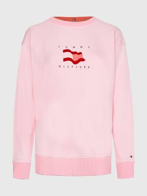 Tommy Hilfiger Flag Detail Relaxed Fit Sweatshirt Kapucnis Pulóver Női Rózsaszín | TH034LDJ