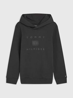 Tommy Hilfiger Flag Logo Kapucnis Pulóver Fiú Fekete | TH351OXE