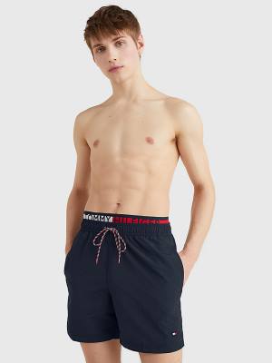 Tommy Hilfiger Flag Mid Length Drawstring Shorts Fürdőruha Férfi Kék | TH097VKG