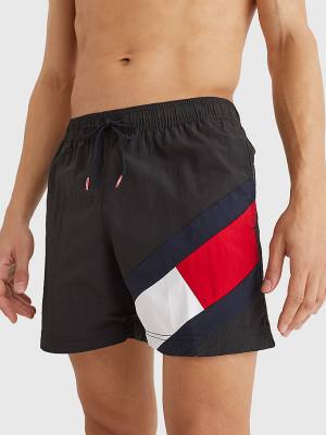 Tommy Hilfiger Flag Mid Length Drawstring Shorts Fürdőruha Férfi Fekete | TH123WQK