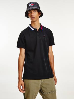 Tommy Hilfiger Flag Neck Regular Fit Póló Férfi Fekete | TH213PQR