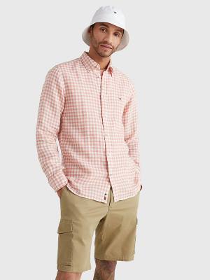 Tommy Hilfiger Gingham Regular Fit Linen Ingek Férfi Rózsaszín | TH680KTZ