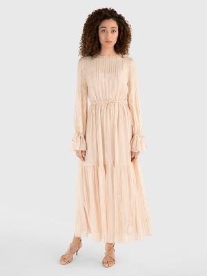 Tommy Hilfiger Gold Stripe Silk Blend Maxi Ruha Női Rózsaszín | TH073QWZ