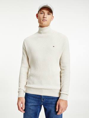 Tommy Hilfiger Grid Check Roll Neck Jumper Pulóverek Férfi Bézs | TH963UFI