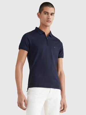 Tommy Hilfiger Half-Zip Interlock Slim Fit Póló Férfi Kék | TH608RQY