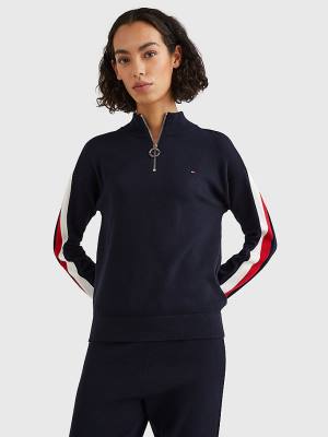 Tommy Hilfiger Half Zip Regular Fit Jumper Pulóverek Női Kék | TH176RVS