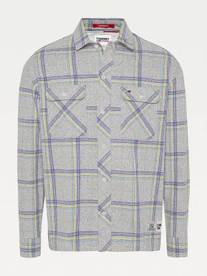 Tommy Hilfiger Heathered Organic Pamut Check Overshirt Ingek Férfi Kék | TH091TMD