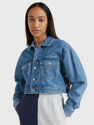 Tommy Hilfiger Hemp Denim Cropped Trucker Kabát Női Denim | TH176COZ