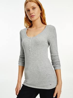 Tommy Hilfiger Henley Long Sleeve Extra Slim Póló Női Szürke | TH923WOD