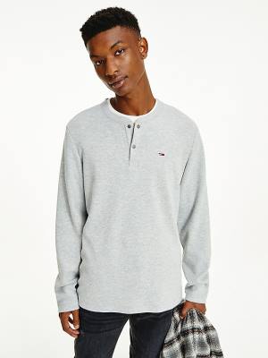 Tommy Hilfiger Henley Neck Long Sleeve Póló Férfi Szürke | TH723YZL