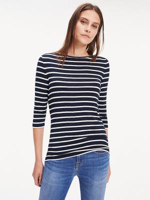 Tommy Hilfiger Heritage Csónak Neck Póló Női Kék | TH014ZKS