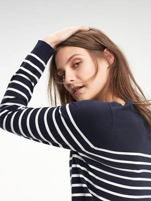 Tommy Hilfiger Heritage Csónak Neck Stripe Jumper Pulóverek Női Kék | TH943ZCO