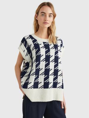 Tommy Hilfiger Houndstooth Relaxed Crew Neck Vest Pulóverek Női Kék | TH407VHK