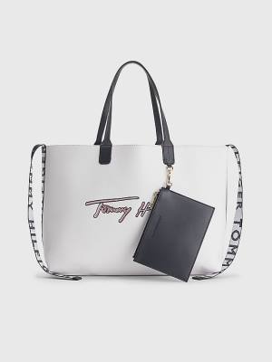 Tommy Hilfiger Iconic Signature Tote Táska Női Fehér | TH873VZS