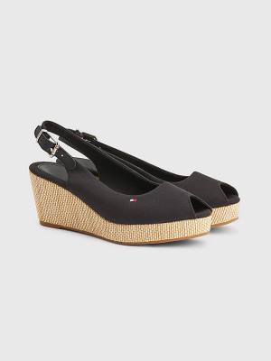 Tommy Hilfiger Iconic Slingback Espadrille Wedges Szandál Női Fekete | TH582TIS