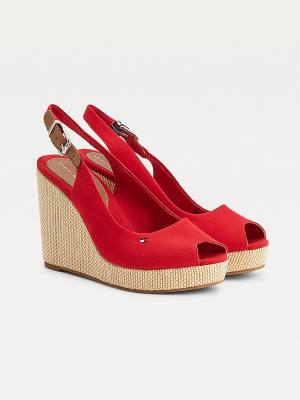 Tommy Hilfiger Iconic Slingback Espadrille High Heel Wedges Szandál Női Piros | TH721DSQ