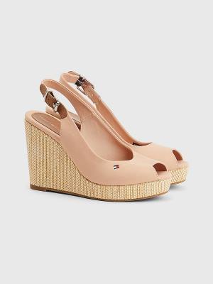 Tommy Hilfiger Iconic Slingback Espadrille High Heel Wedges Szandál Női Bézs | TH751VWI