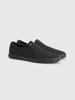 Tommy Hilfiger Iconic Slip-On Vászon Tornacipő Férfi Fekete | TH983UPN