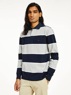 Tommy Hilfiger Iconic Stripe Rugby Shirt Póló Férfi Kék | TH973CQI