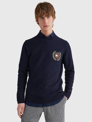 Tommy Hilfiger Icons Crest Embroidery Jumper Pulóverek Férfi Kék | TH781FVB