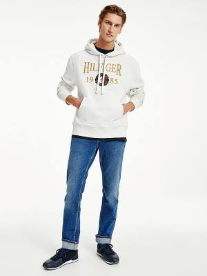 Tommy Hilfiger Icons Logo Embroidery Relaxed Fit Kapucnis Pulóver Férfi Fehér | TH039VWQ