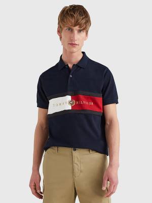 Tommy Hilfiger Icons Logo Regular Fit Póló Férfi Kék | TH426HVG