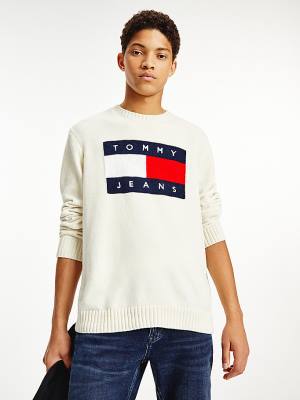 Tommy Hilfiger Intarsia Flag Relaxed Fit Jumper Pulóverek Férfi Fehér | TH752MWS