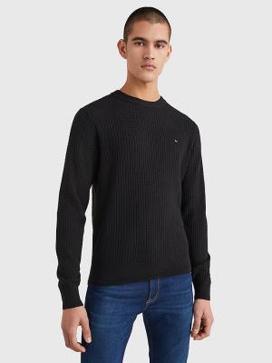 Tommy Hilfiger Knitted Grid Check Crew Neck Jumper Pulóverek Férfi Fekete | TH971BYT