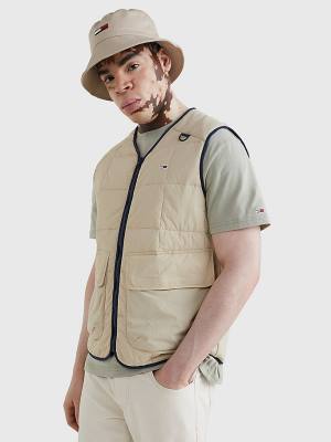 Tommy Hilfiger Könnyű Quilted Zip-Thru Ujjatlan Vest Dzseki Férfi Bézs | TH715OWG