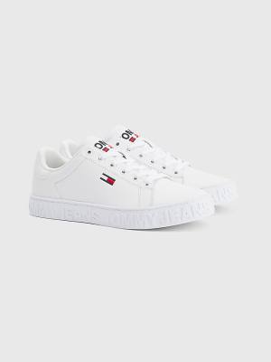 Tommy Hilfiger Logo Bőr Cupsole Tornacipő Női Fehér | TH129DUK