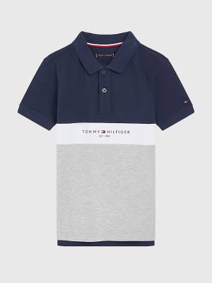 Tommy Hilfiger Logo Colour-Blocked Polo Póló Fiú Szürke | TH019CXL