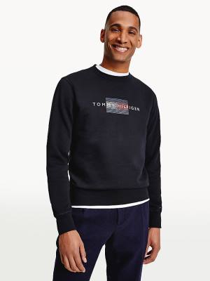 Tommy Hilfiger Logo Crew Neck Pulóver Férfi Fekete | TH672VKA